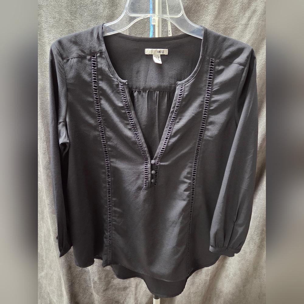 Amuse Society Dark Gray Blouse with Button Accents